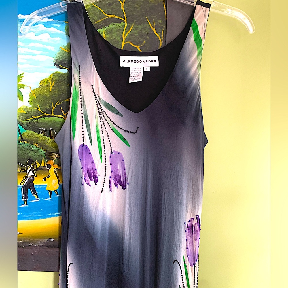 Alfredo Venini Vintage Y2K 2000s silk beaded maxi dress formal evening prom Sz.L